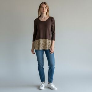 Michael Kors Career Casual Brown Animal Print Tunic top S